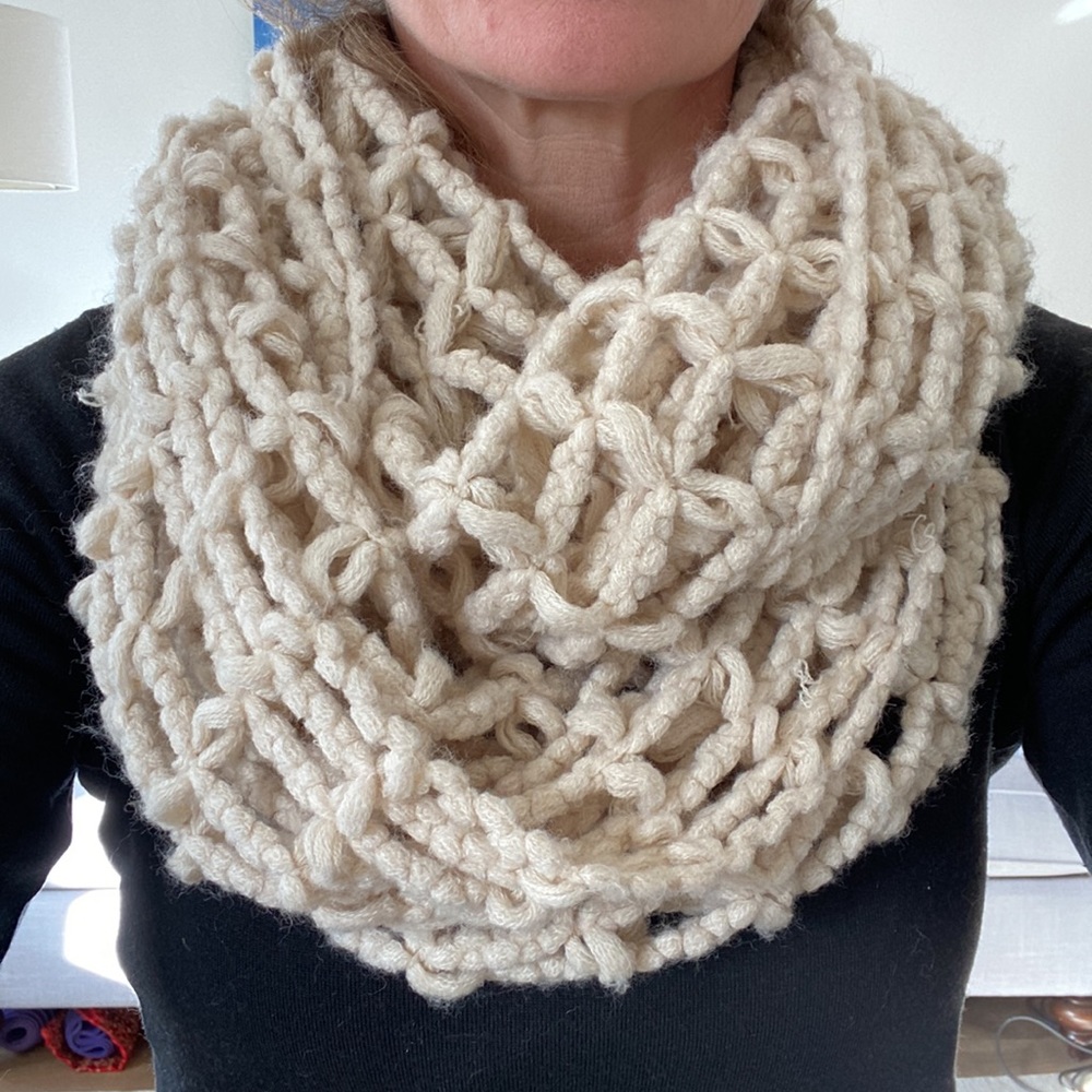 Infinity scarf- macramé style, soft squares open weave